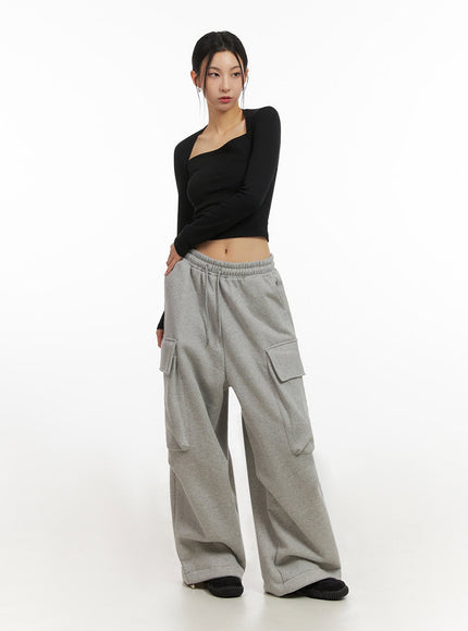 Warm Wide-Leg Cargo Sweatpants ID431