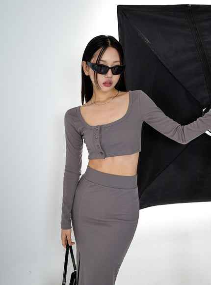 Side Button Knit Crop Top CO13