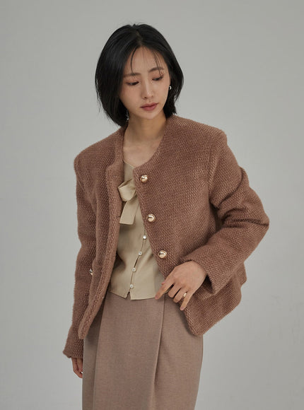 Ribbon Detail Button Cropped Blouse OJ304