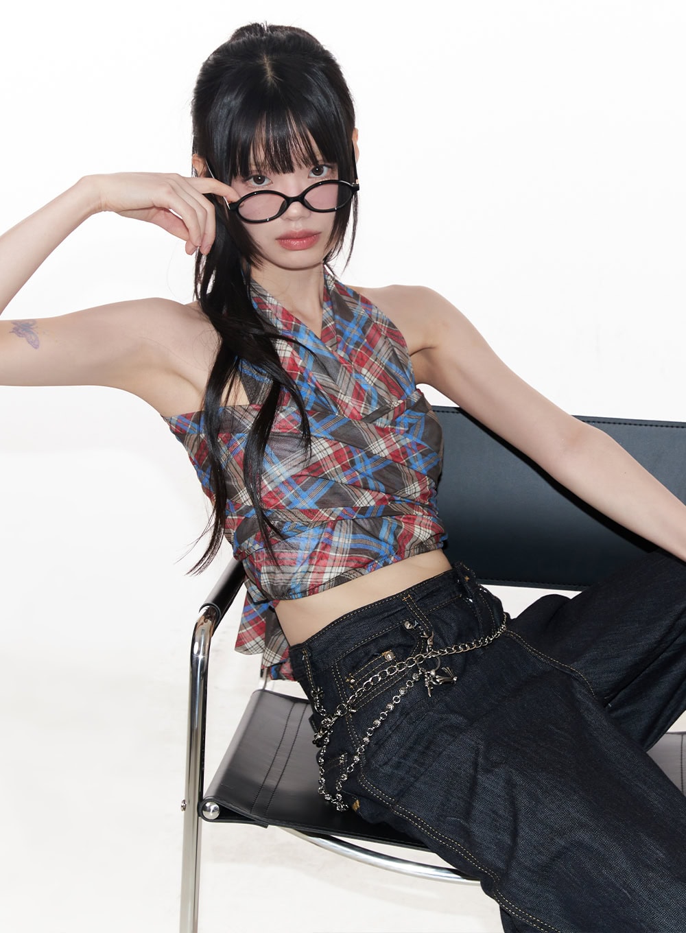 plaid-print-halter-top-cy520 / Check