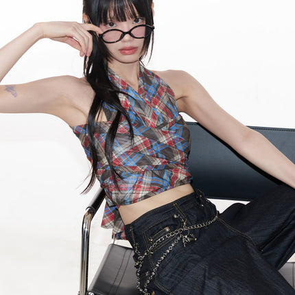 plaid-print-halter-top-cy520 / Check