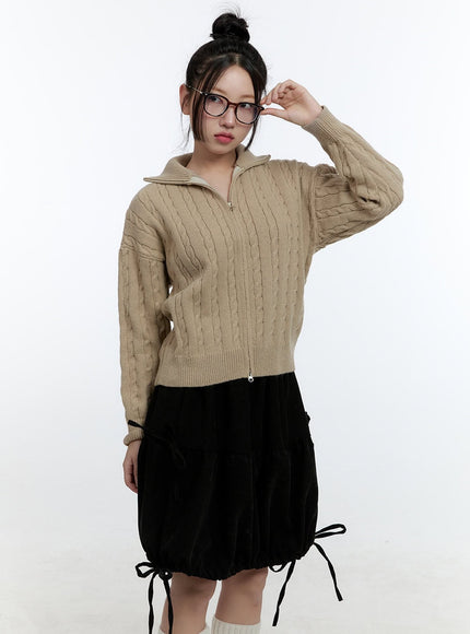 cable-knit-zip-up-cardigan-cd420 / Dark beige