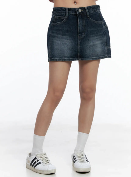 vintage-wash-denim-mini-skirt-cl511 / Dark blue