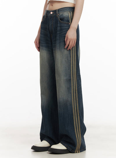 daisee-striped-wide-leg-jeans-cf518 / Dark blue