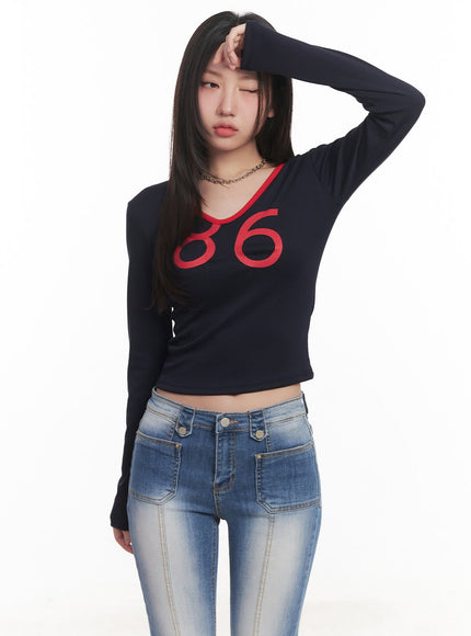 casual-long-sleeve-crop-top-ca530 / Dark blue