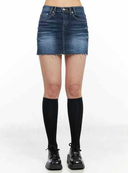 classic-frayed-hem-denim-mini-skirt-cm516 / Dark blue