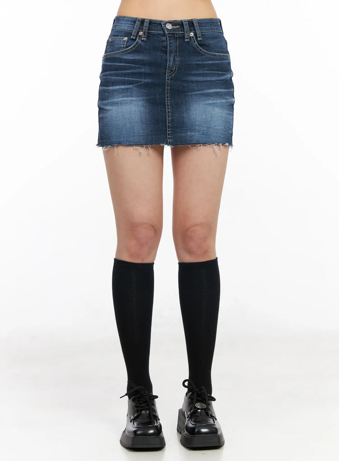 classic-frayed-hem-denim-mini-skirt-cm516 / Dark blue