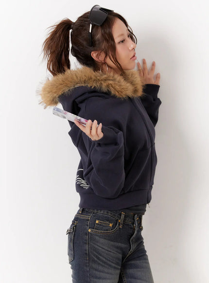 faux-fur-graphic-fleece-zip-up-hoodie-cd515 / Dark blue