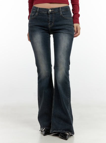 ingrid-low-rise-washed-flared-denim-jeans-cn404 / Dark blue