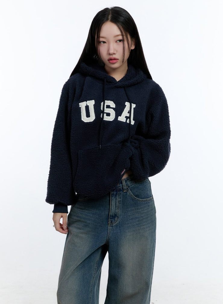 fuzzy-hoodie-with-embroidery-detail-cd424 / Dark blue