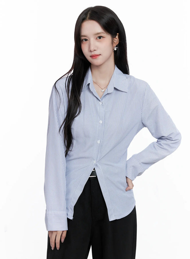 classic-striped-button-up-shirt-cs519 / Dark blue