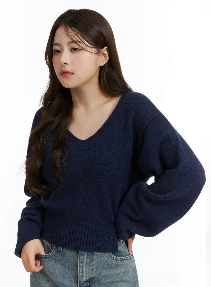 v-neck-solid-sweater-oj411 / Dark blue