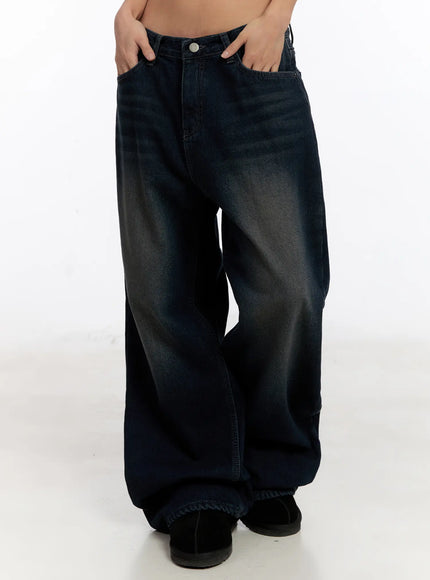 auro-fleece-lined-wide-leg-jeans-cn527 / Dark blue