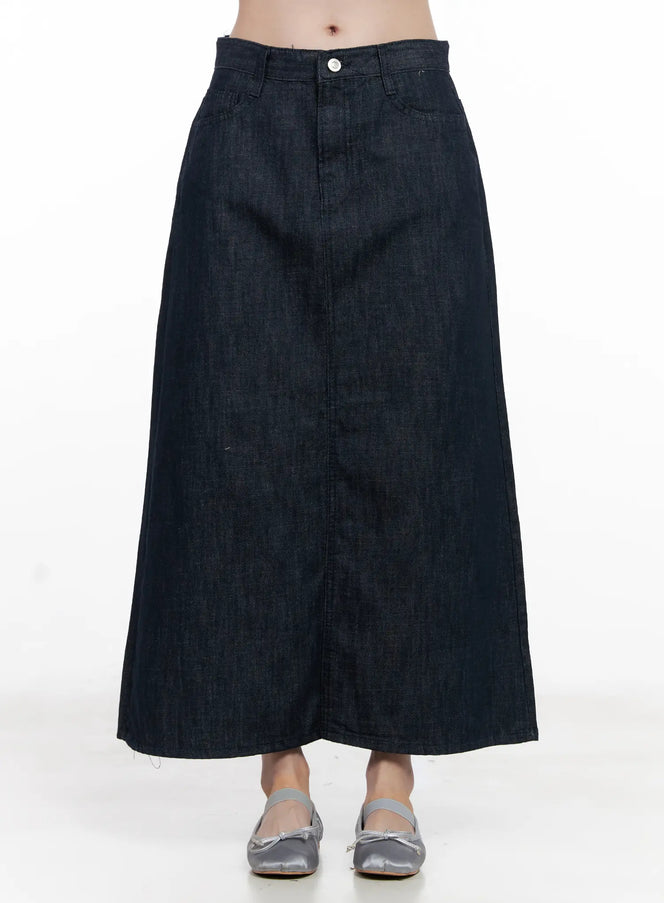 side-slit-long-skirt-cl523 / Dark blue