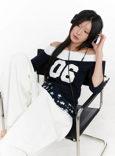 contrast-number-off-shoulder-tee-cl525 / Dark blue
