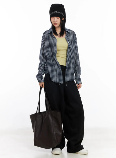 plaid-button-up-long-sleeve-shirt-cf526 / Dark blue