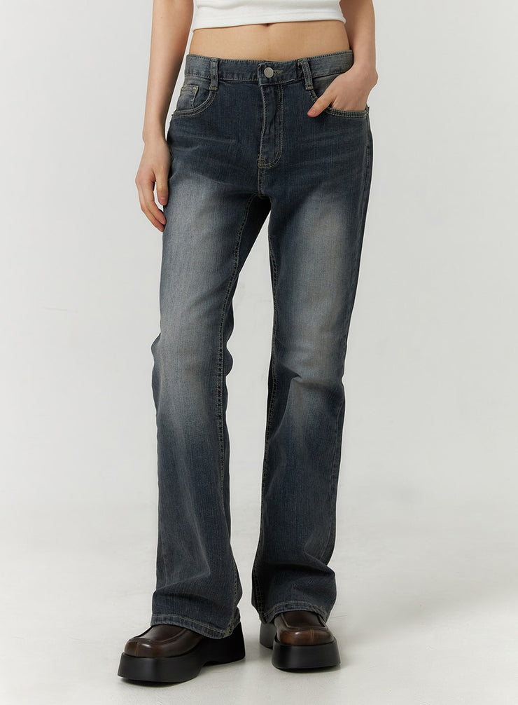 mid-waist-zipper-flared-jeans-cf406 / Dark blue