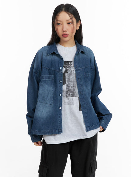 oversized-denim-pocket-blouse-cm419 / Dark blue