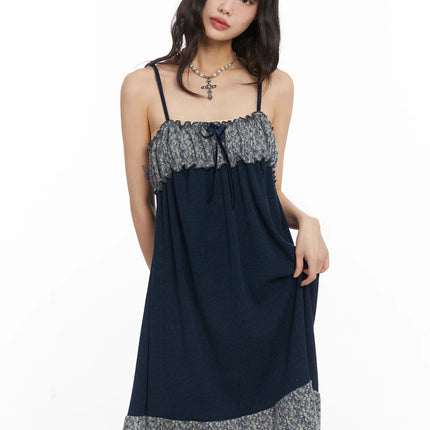 lace-ribbon-mini-dress-cd531 / Dark blue