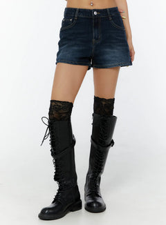 vintage-wash-hip-pad-denim-shorts-cy520 / Dark blue