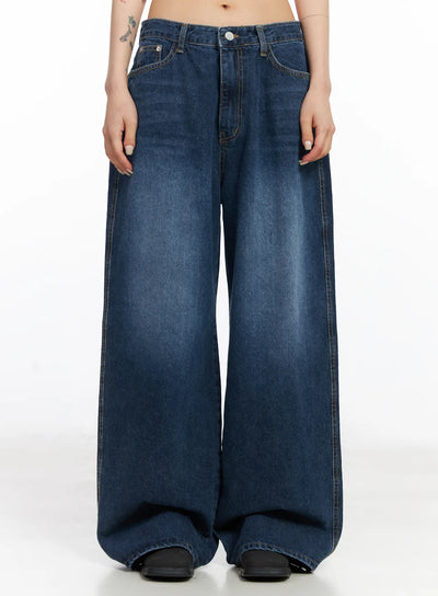 yusra-washed-baggy-jeans-cj522 / Dark blue