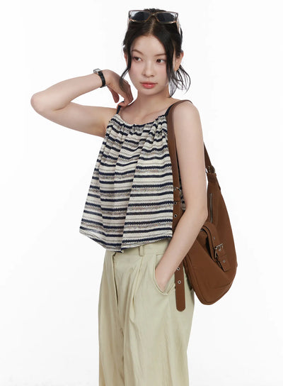 striped-tie-knit-sleeveless-top-ca509 / Dark blue