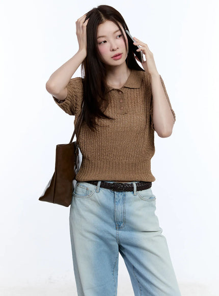 collared-short-sleeve-sweater-cu513 / Dark brown