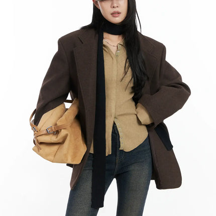 oversized-classic-wool-blazer-jacket-cd502 / Dark brown