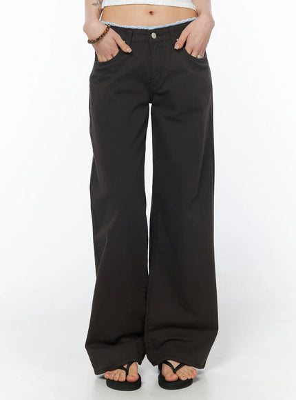 lace-trim-cotton-pants-cy528 / Dark brown