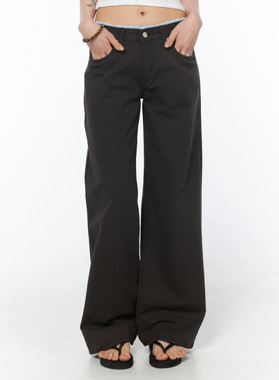 lace-trim-cotton-pants-cy528 / Dark brown