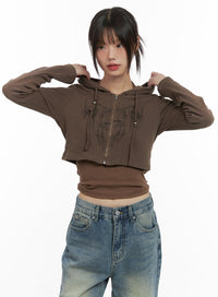 stylish-graphic-hooded-crop-cs412 / Dark brown