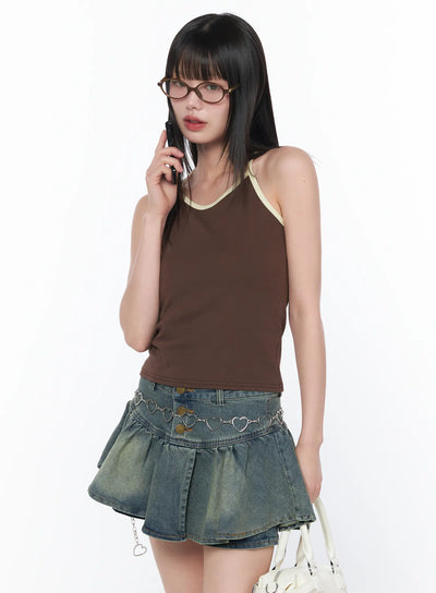 contrast-trim-tank-top-ca528 / Dark brown