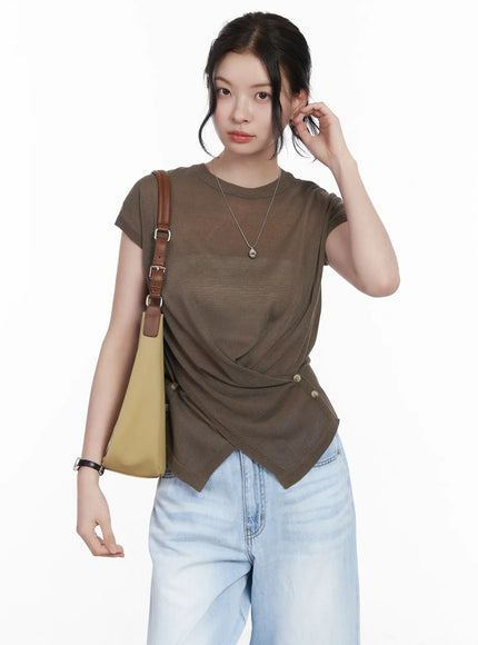 chic-draped-short-sleeve-knit-top-ca510 / Dark brown