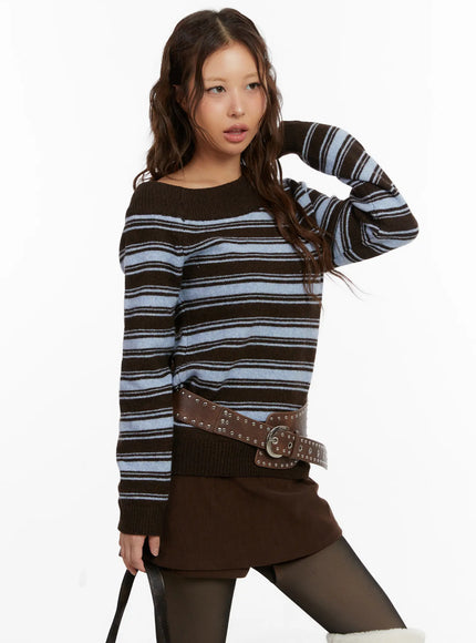 striped-off-shoulder-knit-sweater-cd517 / Dark brown