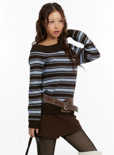 striped-off-shoulder-knit-sweater-cd517 / Dark brown