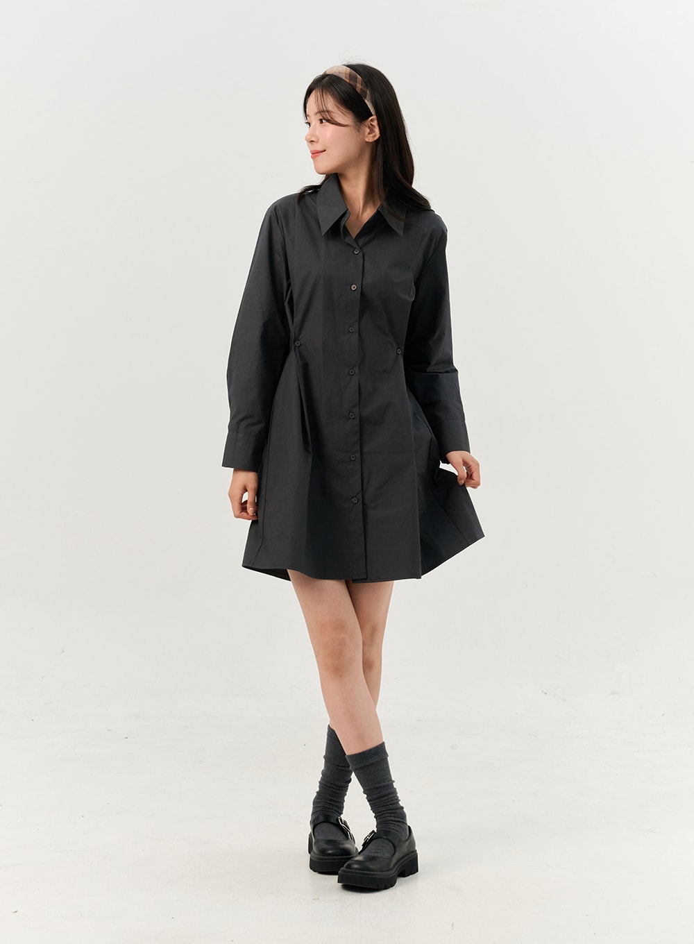 Pleated Mini Shirt Dress OO325