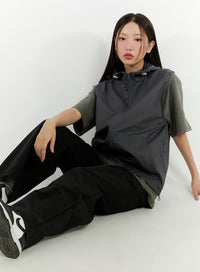 nylon-zip-up-hooded-vest-cl401 / Dark gray