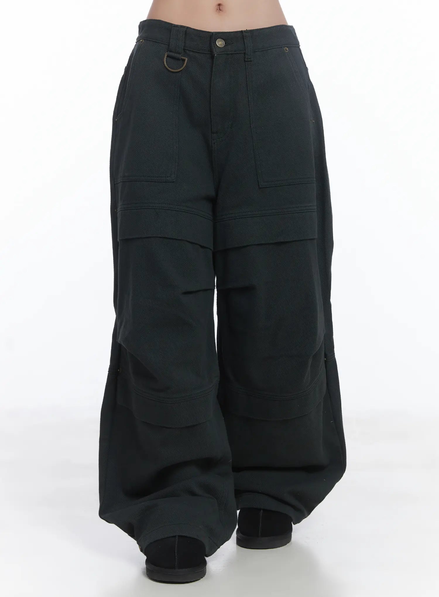 button-trim-wide-leg-pants-cj514 / Dark gray