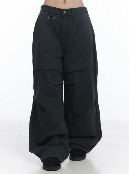 button-trim-wide-leg-pants-cj514 / Dark gray