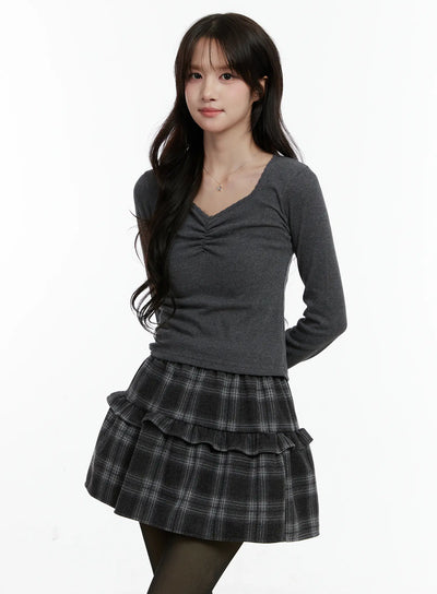 slim-fit-shirred-long-sleeve-top-cd514 / Dark gray