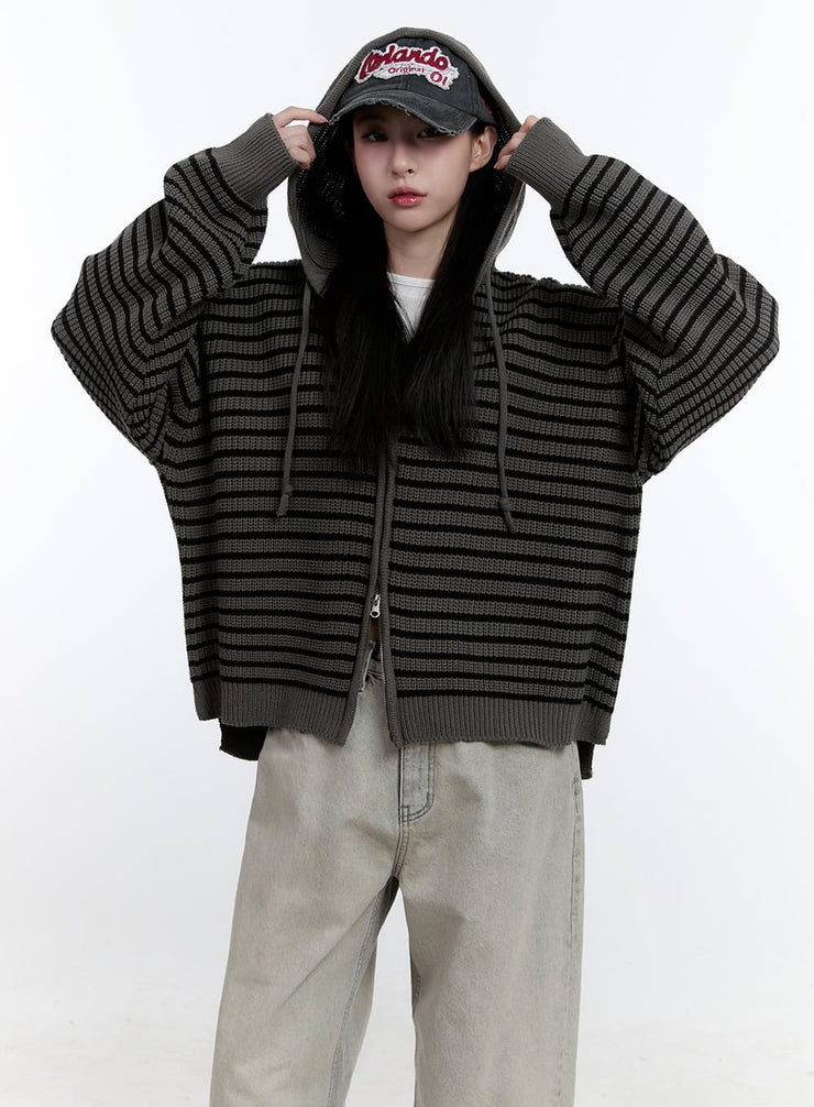 Striped Zip-Up Hooded Knit Jacket CJ520