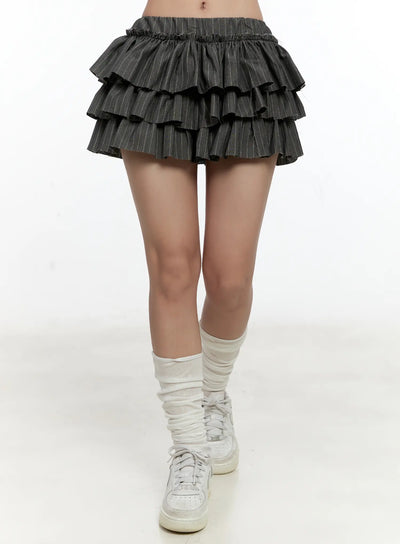 striped-ruffle-mini-skirt-cl531 / Dark gray