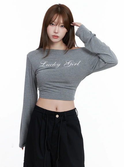 lucky-girl-one-shoulder-long-sleeve-top-cg529 / Dark gray