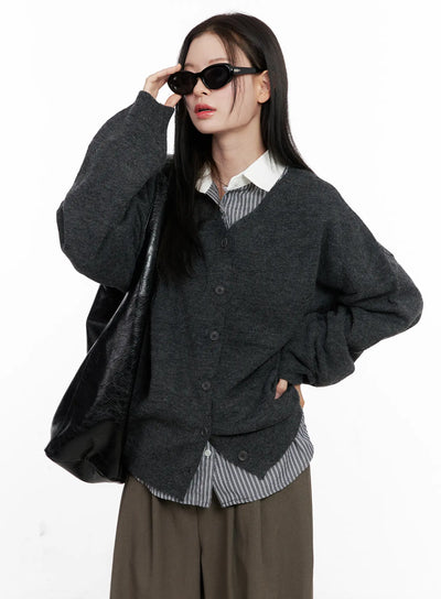 oversized-v-neck-cardigan-cn504 / Dark gray