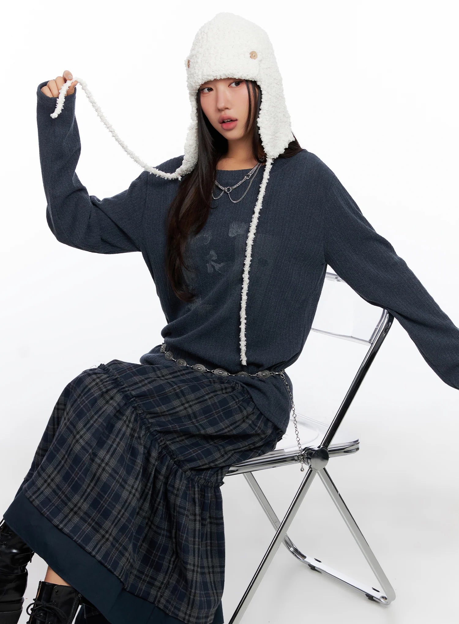 oversized-ribbed-knit-long-sleeve-top-co515 / Dark gray