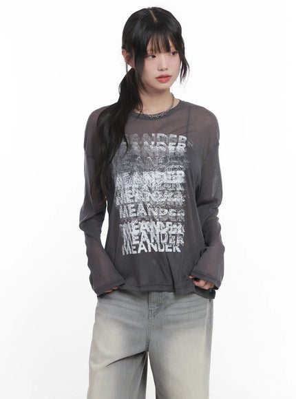 sheer-graphic-long-sleeve-shirt-cu520 / Dark gray