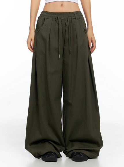 balloon-wide-leg-cotton-pants-co515 / Dark green