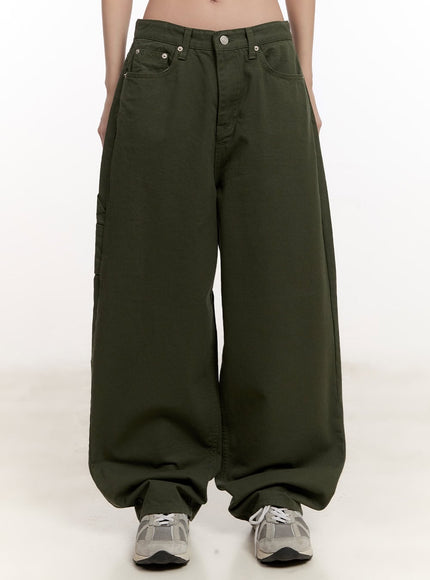 pocket-wide-leg-cotton-pants-cm510 / Dark green