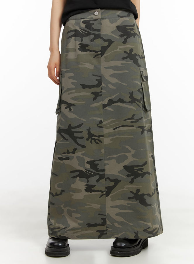 Maxi Skirt Camo Skirt Tall Camo Cargo Maxi Skirt CA418 Acubi Style