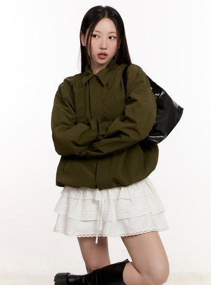 collared-loose-fit-windbreaker-jacket-cm510 / Dark green
